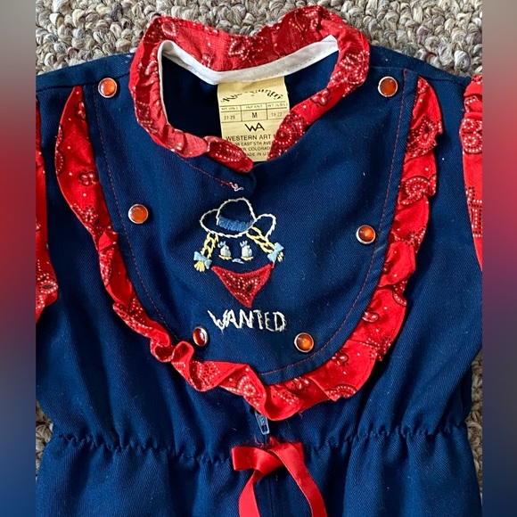 80’s Kountry Kids WANTED Western Pearl Snap Overalls Romper Jumper Infant M 22”L - Picture 2 of 7